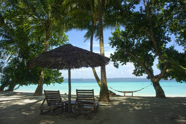 A thatched umbrella made from coconut