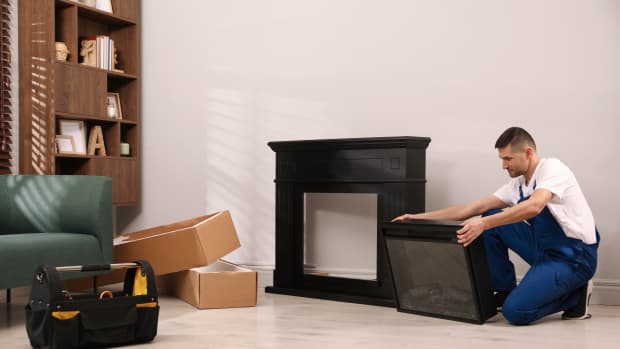 installing fireplace
