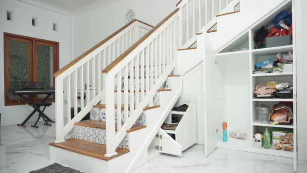 staircase with storage