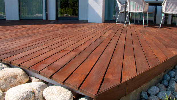 a wooden patio deck