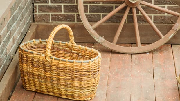 basket at bottom of stairs