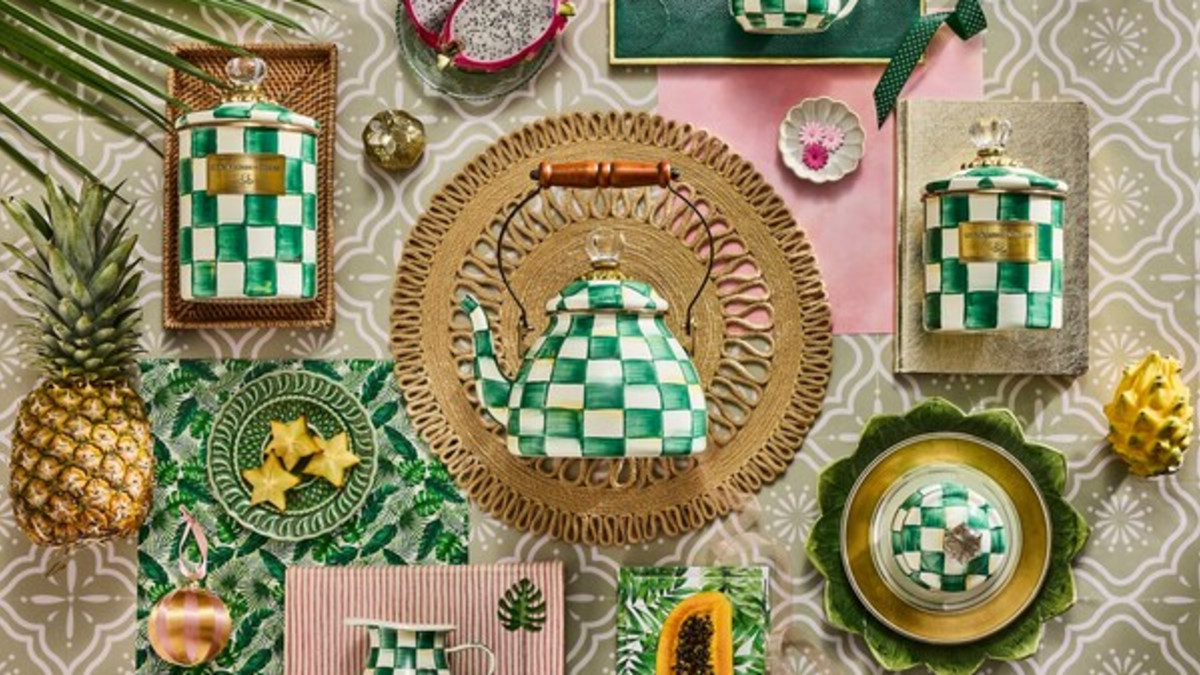 【新品・タグ付き】MACKENZiE-CHiLDS  CHECKラグ New MacKenzie-Childs Emerald Check collection: Tea kettles