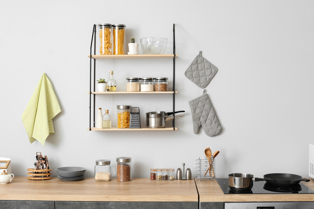 Woman S Dollar Store Kitchen Caddy Shelf Looks Likes Something Off A   Shutterstock 1968794857 