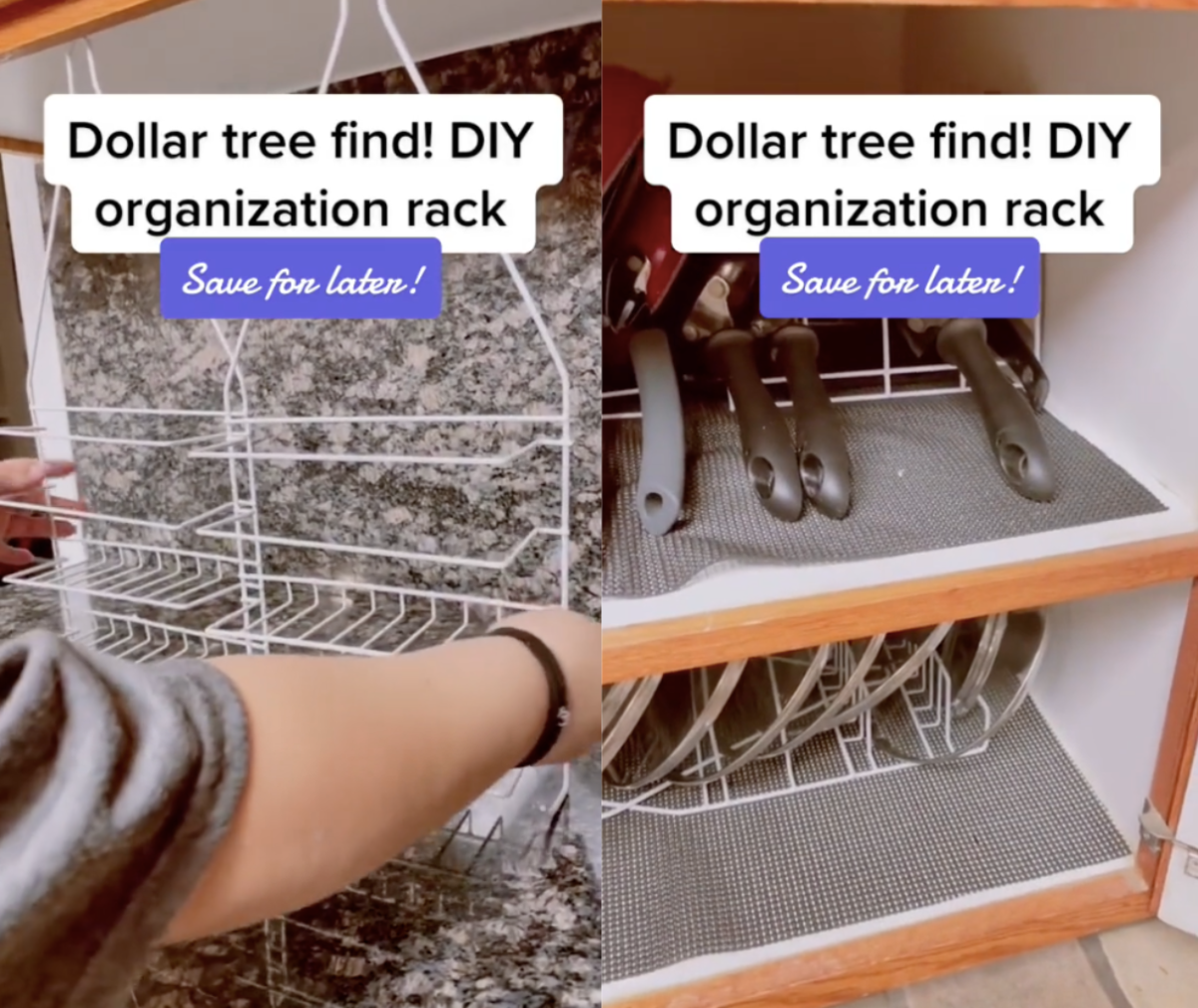 DIY Inexpensive Pot Lid Storage from Dollar Tree