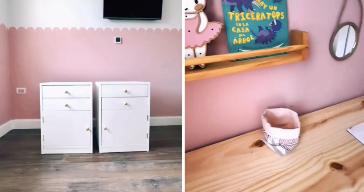 Mom Turns Nightstands Into a Huge Desk for Daughter's Bedroom